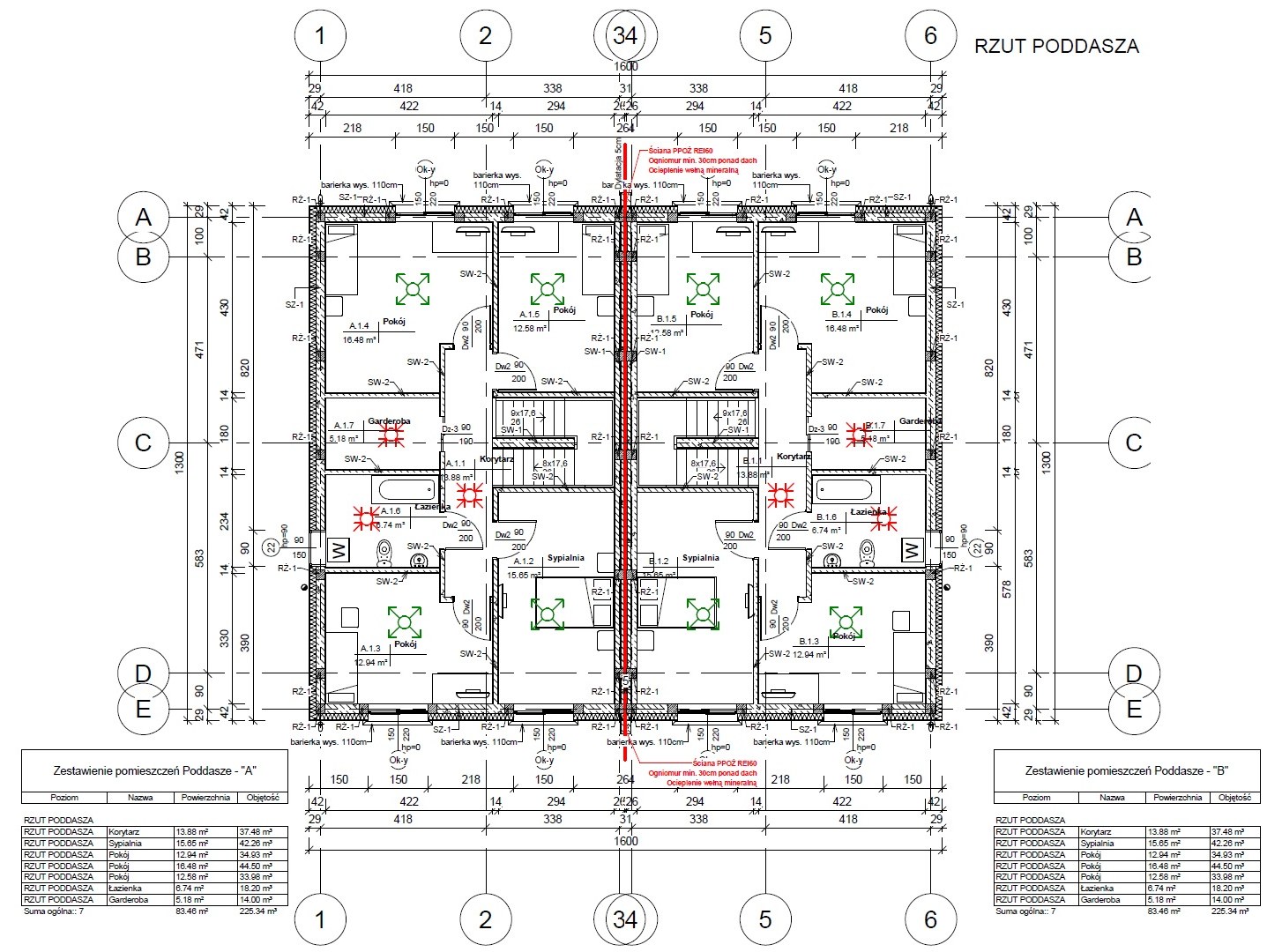 Rzut poddasza (piętro) – 83,46 m² na segment